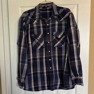 Dakota Tallman men’s blue plaid pearl snap shirt jacket size XL